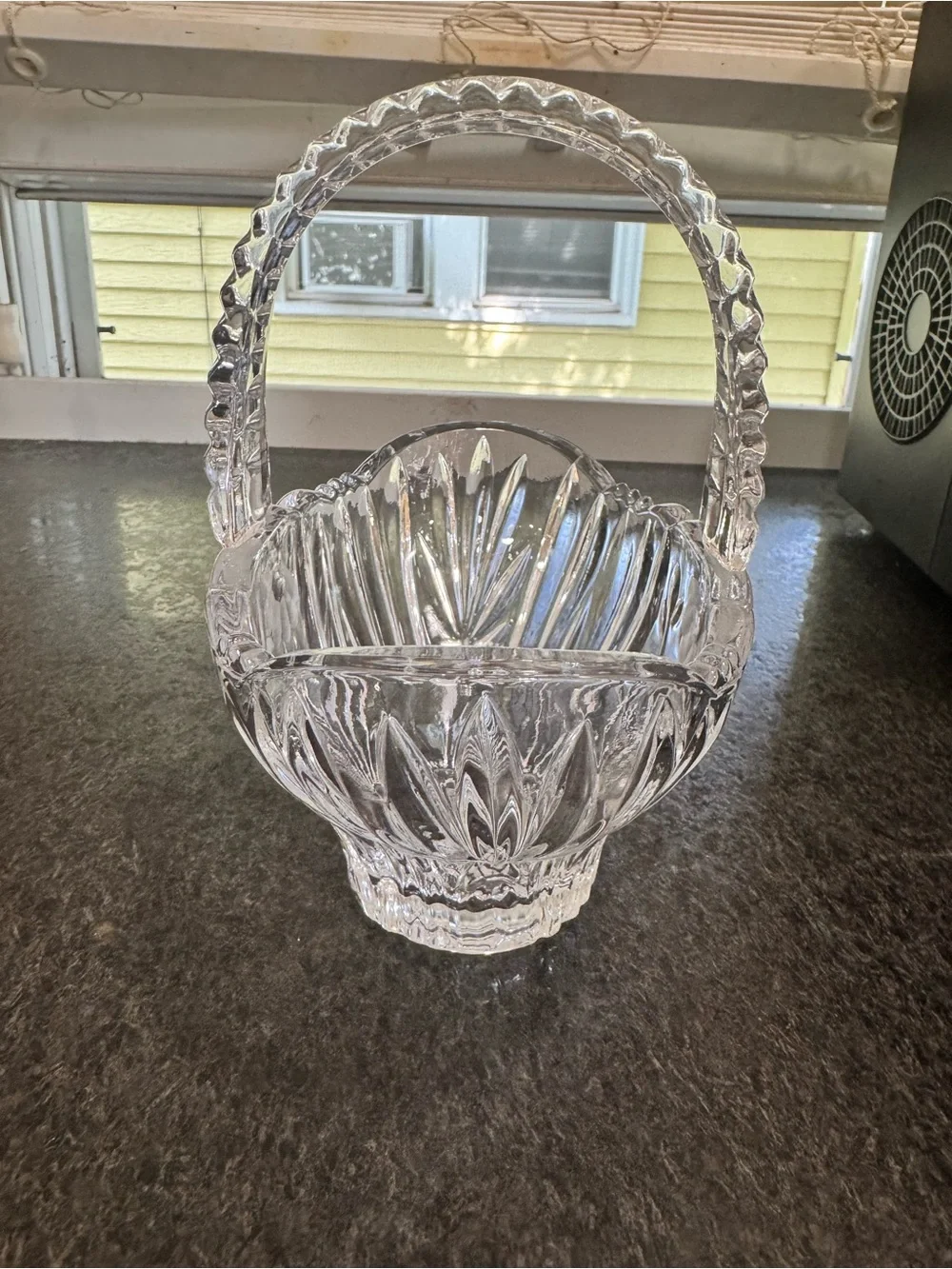 Princess House Clear Glass Decorative Basket with Handle - Elegant Centerpiece
